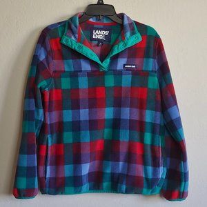 Land's End Plaid Henley Style Pullover Fleece
